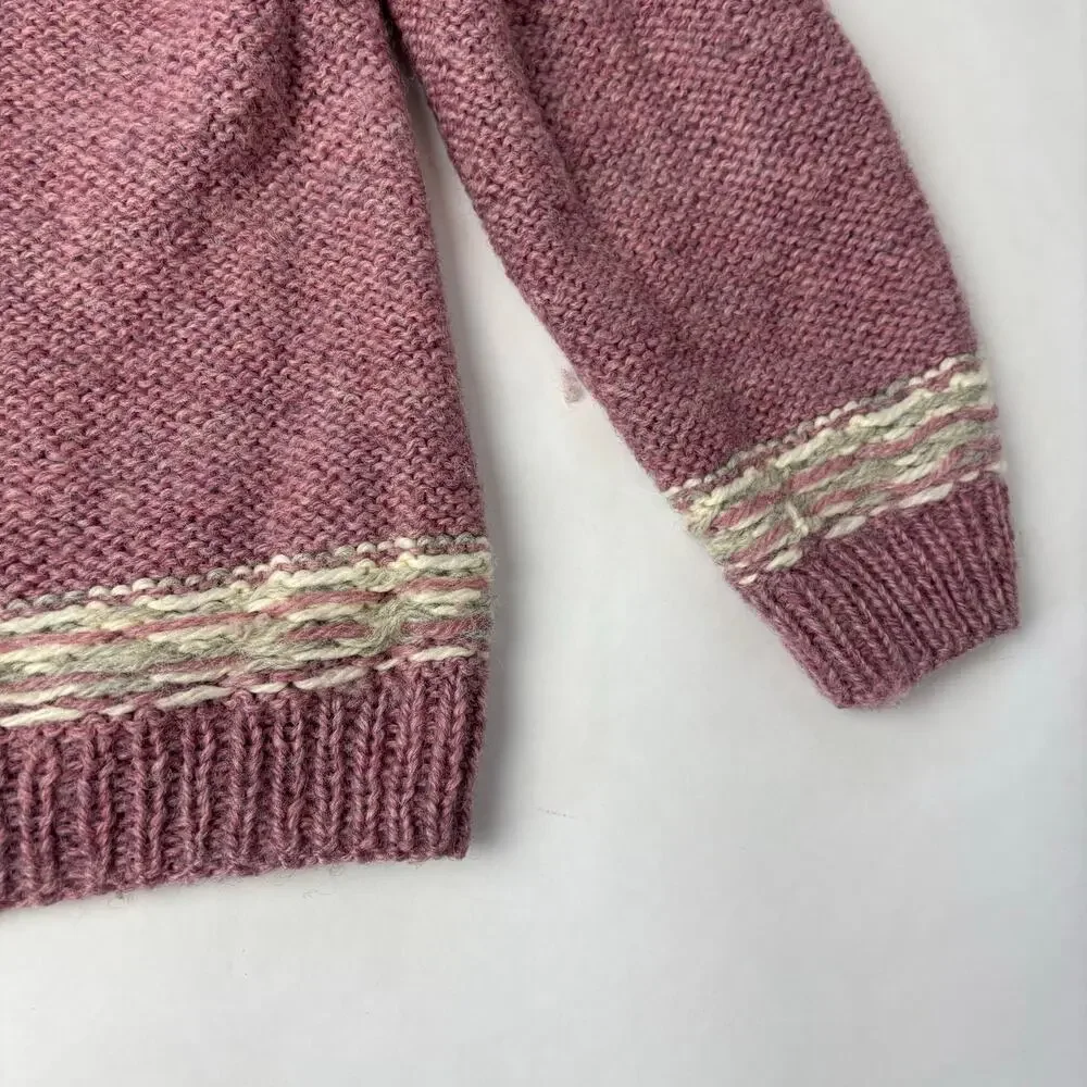 Vintage Handknit Danish Wool Sweater M Fairisle Snowflake Cozycore Hygge DK Ski